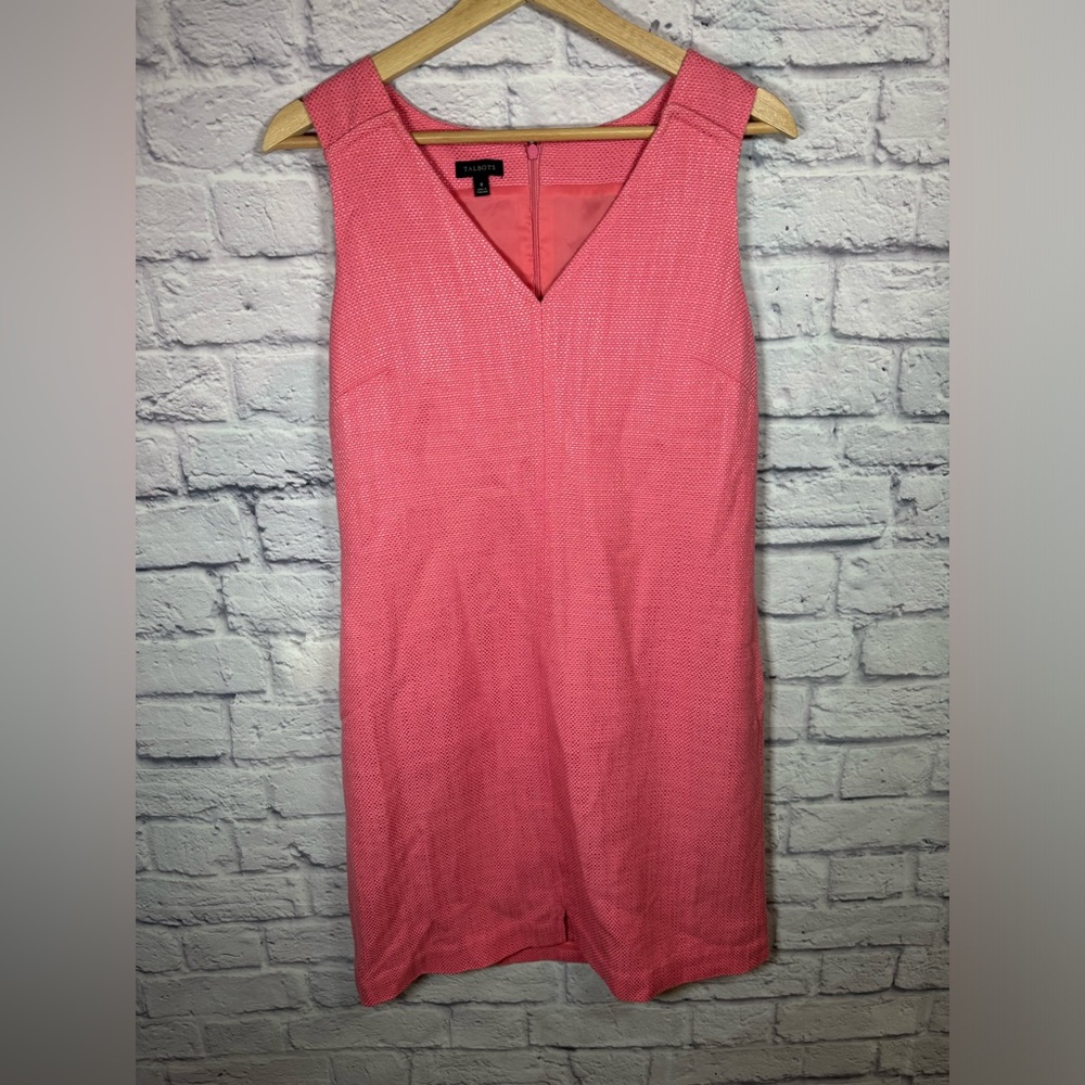Talbots Women Pink‎ Tweed V-Neck business Sheath Sleeveless Dress size 8